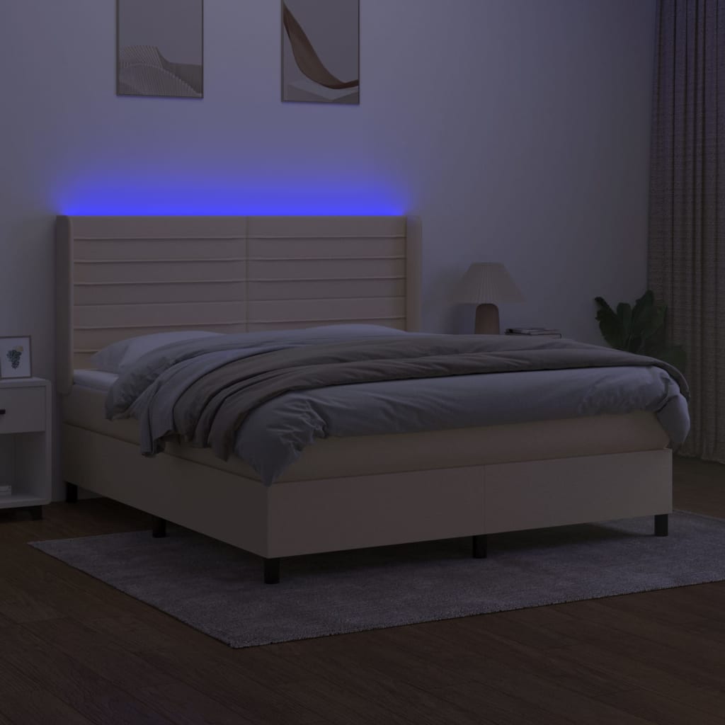 krémszínű szövet rugós és LED-es ágy matraccal 180 x 200 cm