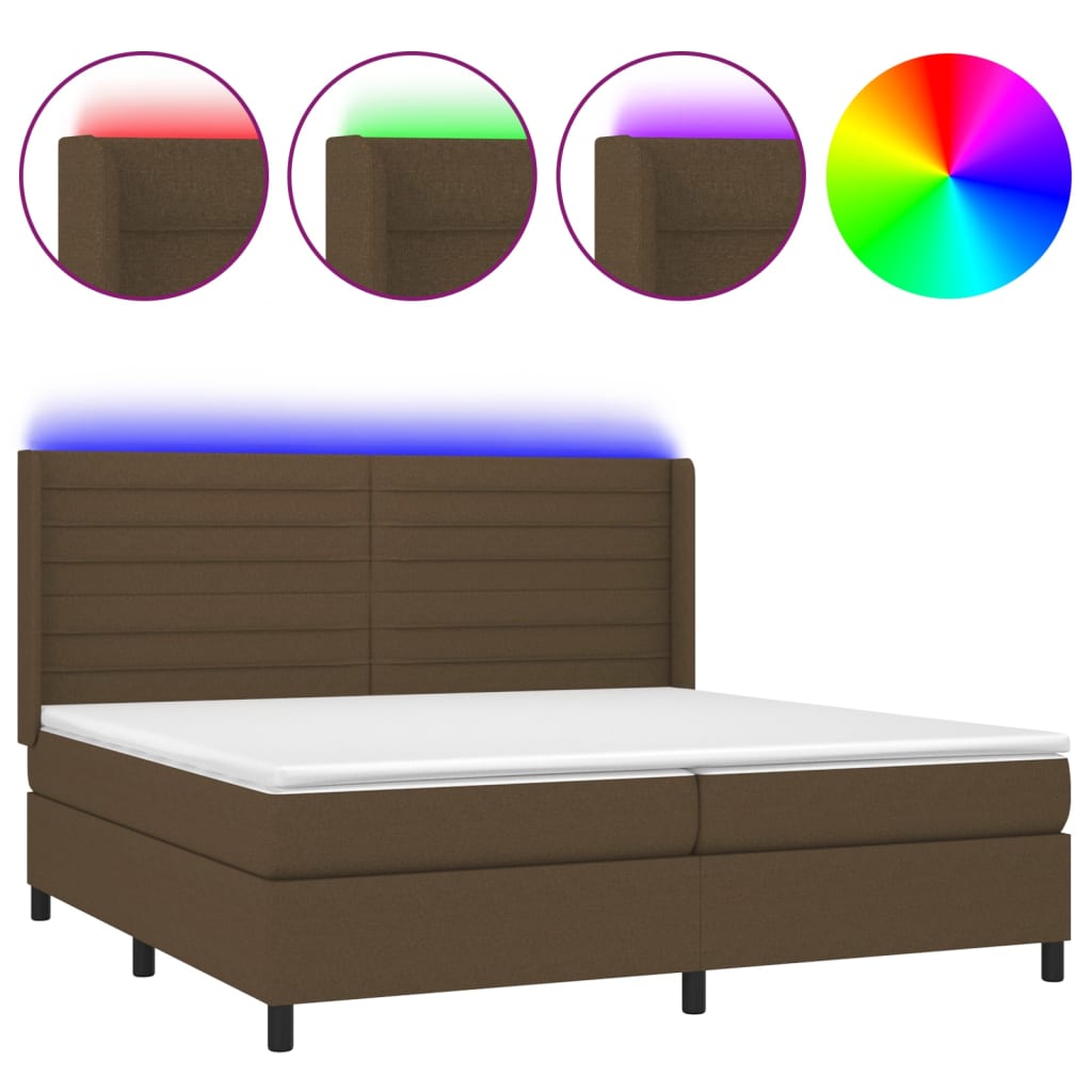 barna szövet rugós és LED-es ágy matraccal 200x200 cm