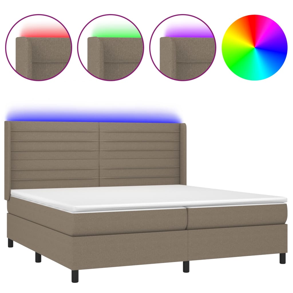 tópszínű szövet rugós és LED-es ágy matraccal 200 x 200 cm