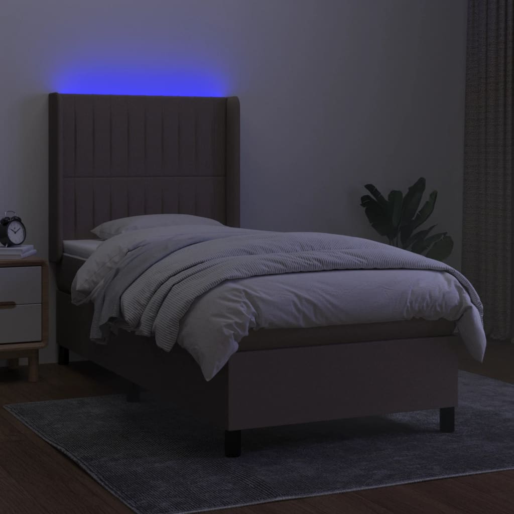 tópszínű szövet rugós és LED-es ágy matraccal 90x190 cm