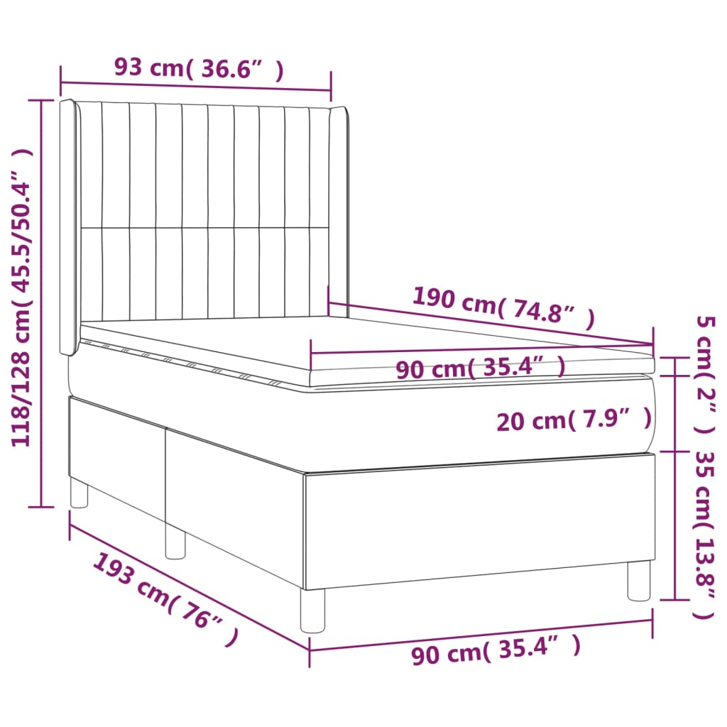 krémszínű szövet rugós és LED-es ágy matraccal 90x190 cm
