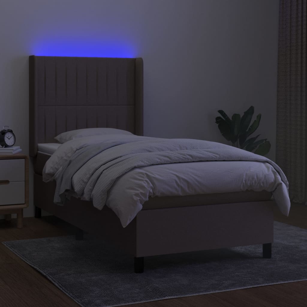 tópszínű szövet rugós és LED-es ágy matraccal 100x200 cm