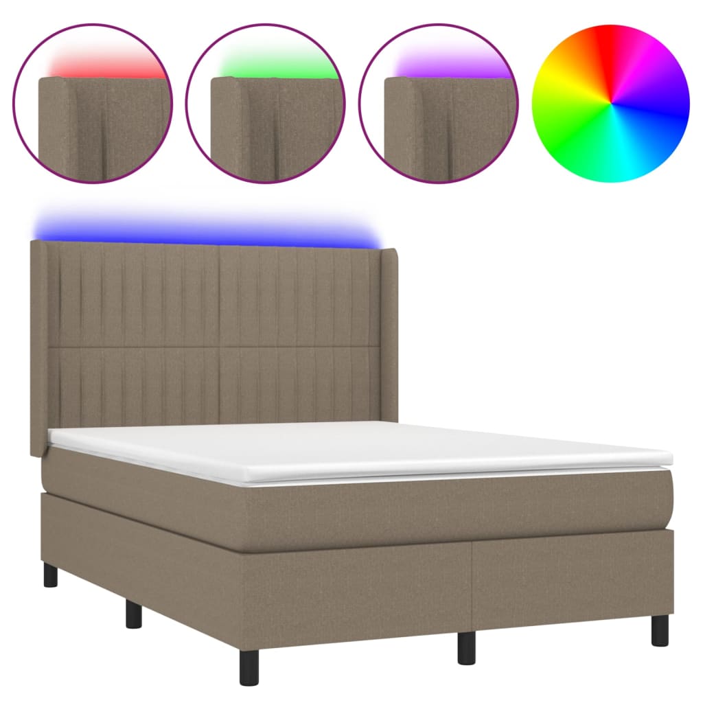 tópszínű szövet rugós és LED-es ágy matraccal 140x190cm