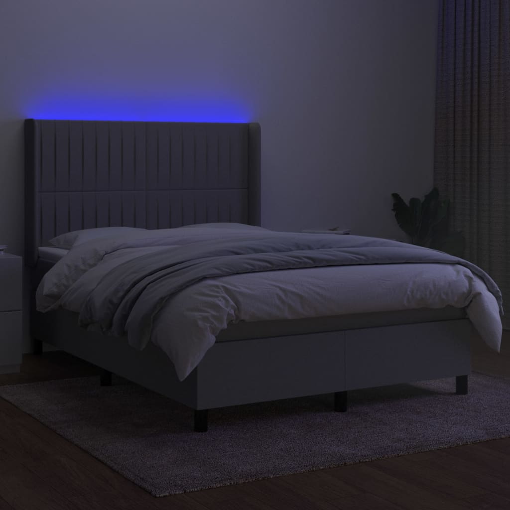 világosszürke szövet rugós és LED-es ágy matraccal 140x200 cm