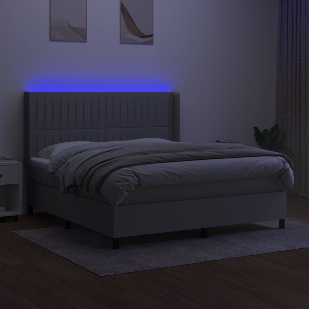 világosszürke szövet rugós és LED-es ágy matraccal 160x200 cm