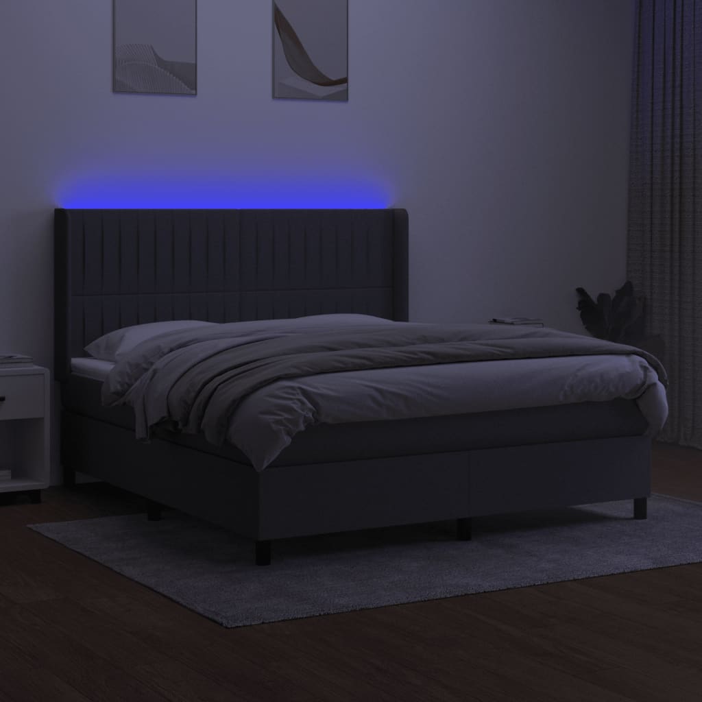 sötétszürke szövet rugós és LED-es ágy matraccal 160x200 cm