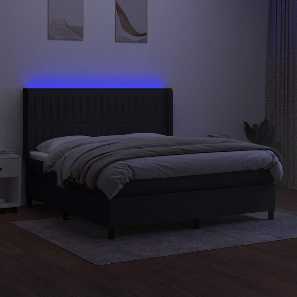 fekete szövet rugós és LED-es ágy matraccal 160x200 cm