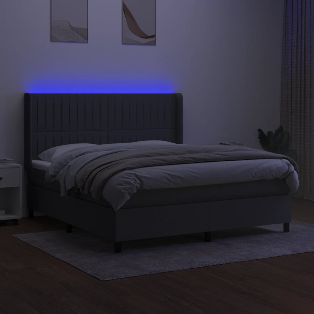 sötétszürke szövet rugós és LED-es ágy matraccal 180 x 200 cm