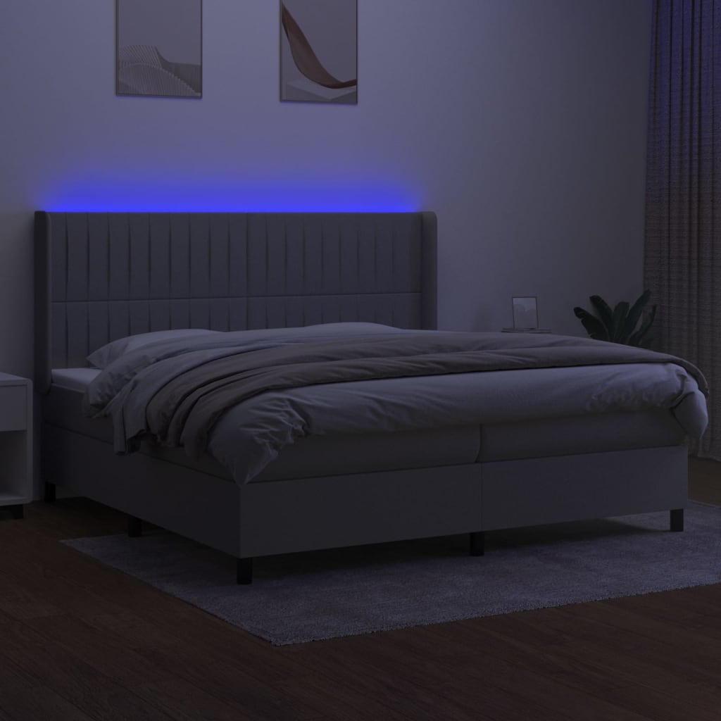 világosszürke szövet rugós és LED-es ágy matraccal 200x200 cm