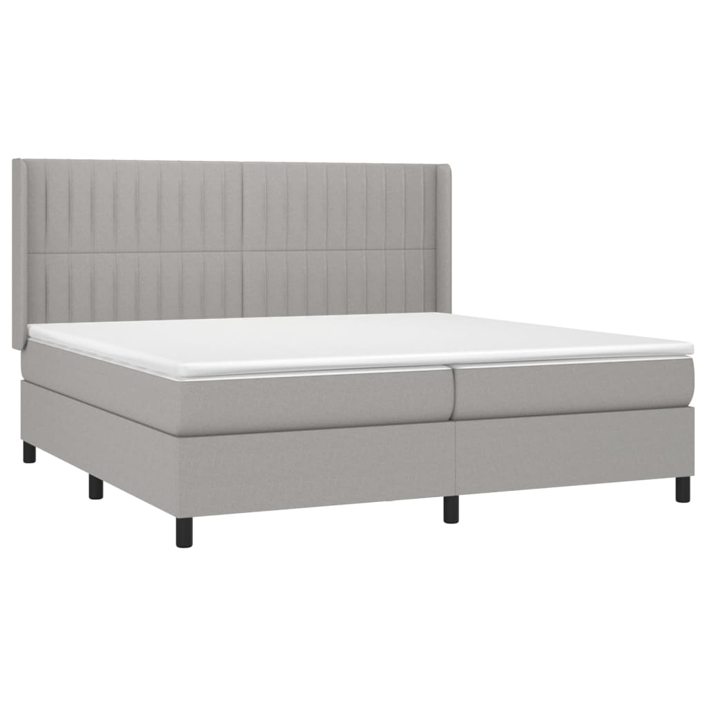 világosszürke szövet rugós és LED-es ágy matraccal 200x200 cm