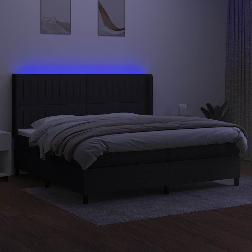 fekete szövet rugós és LED-es ágy matraccal 200x200 cm