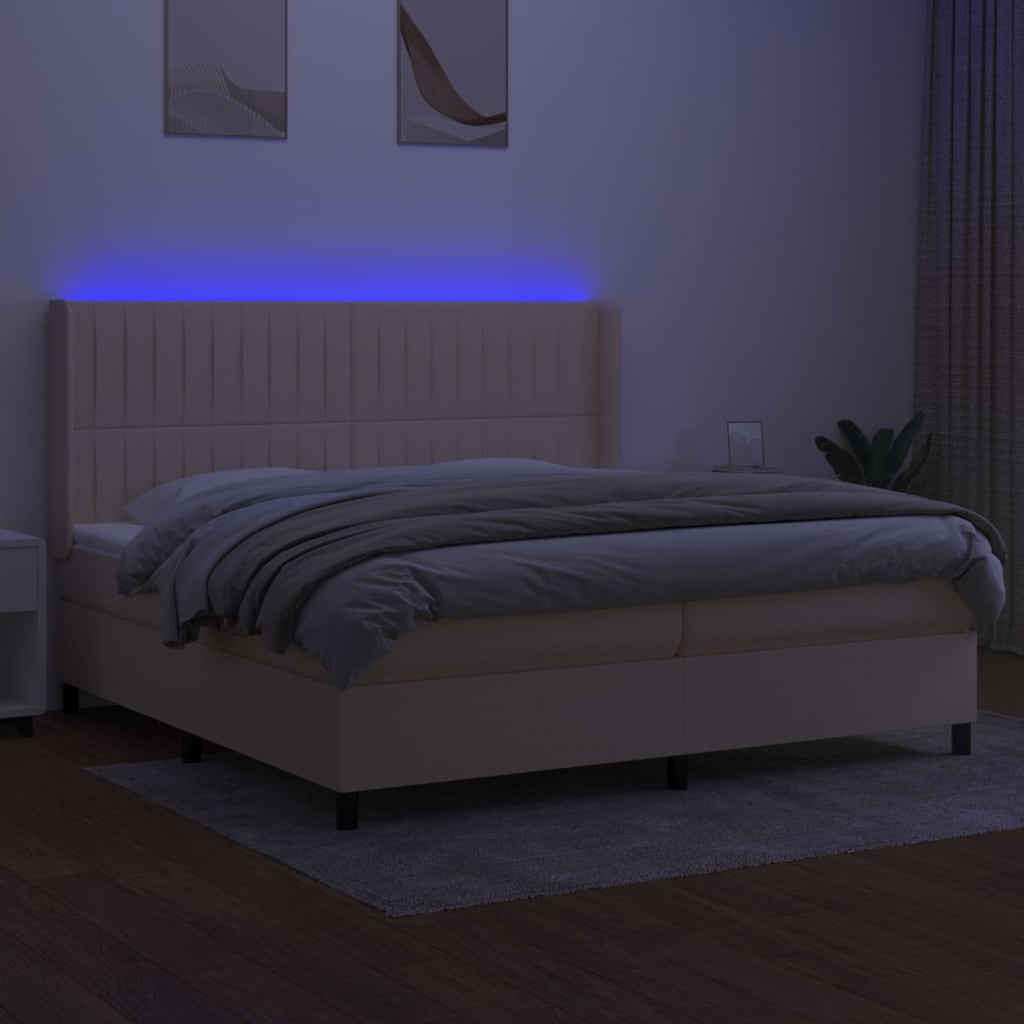 krémszínű szövet rugós és LED-es ágy matraccal 200 x 200 cm