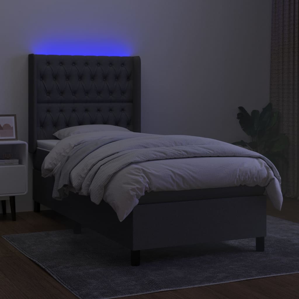 sötétszürke szövet rugós és LED-es ágy matraccal 80 x 200 cm