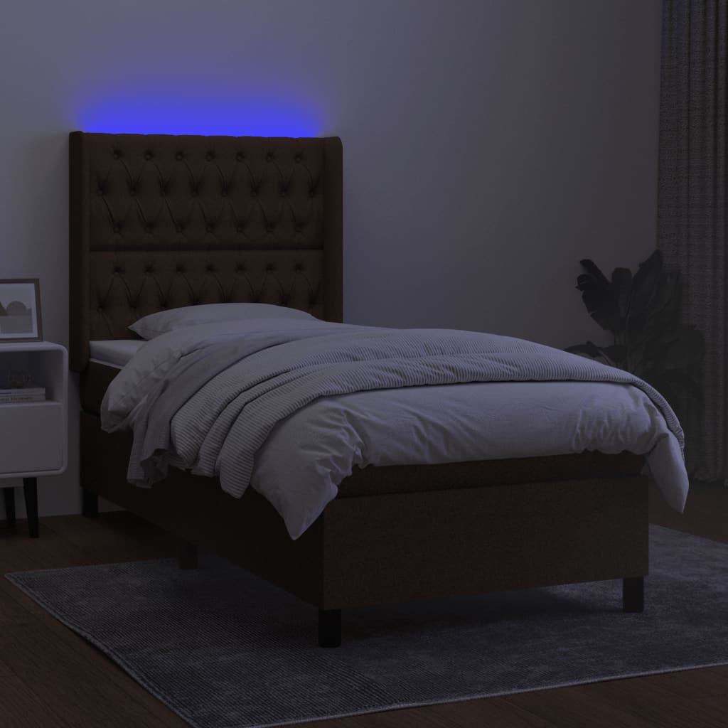 barna szövet rugós és LED-es ágy matraccal 80 x 200 cm