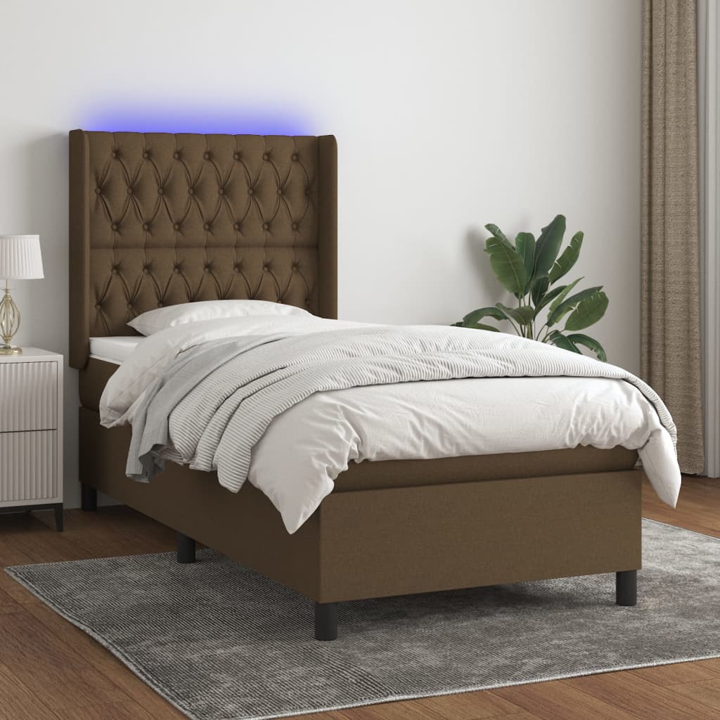 barna szövet rugós és LED-es ágy matraccal 80 x 200 cm