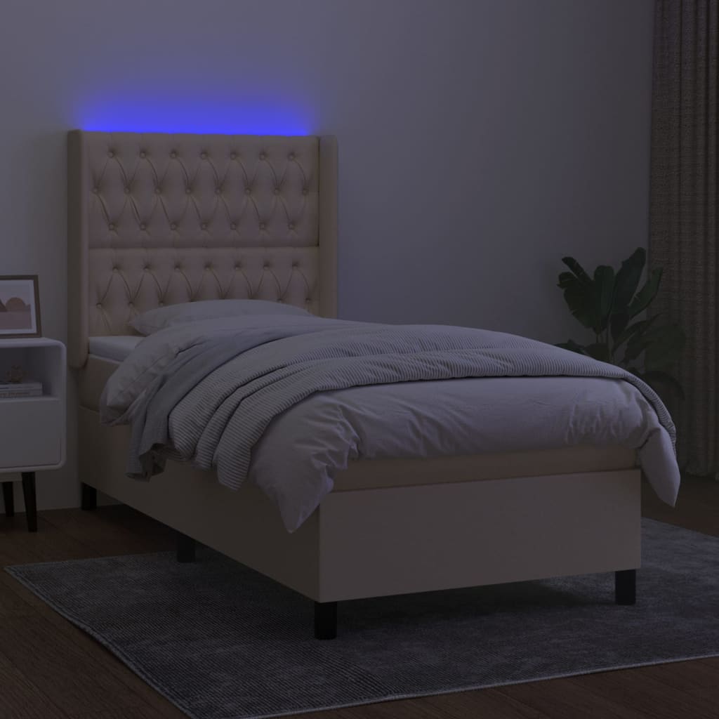 krémszínű szövet rugós és LED-es ágy matraccal 80 x 200 cm