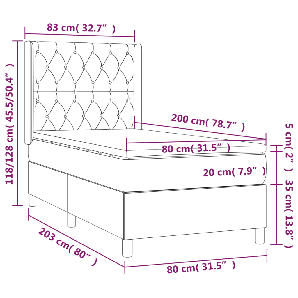 krémszínű szövet rugós és LED-es ágy matraccal 80 x 200 cm