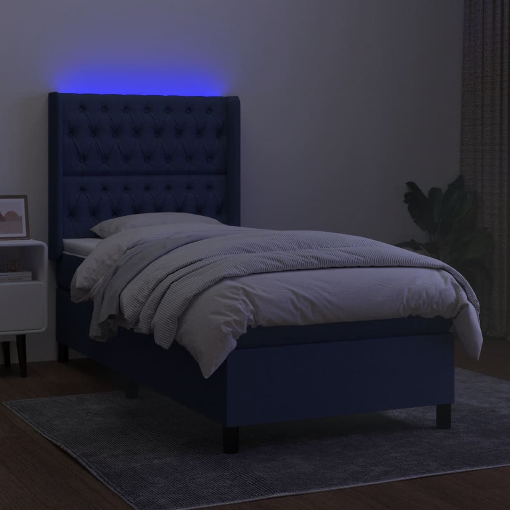 kék szövet rugós és LED-es ágy matraccal 80 x 200 cm