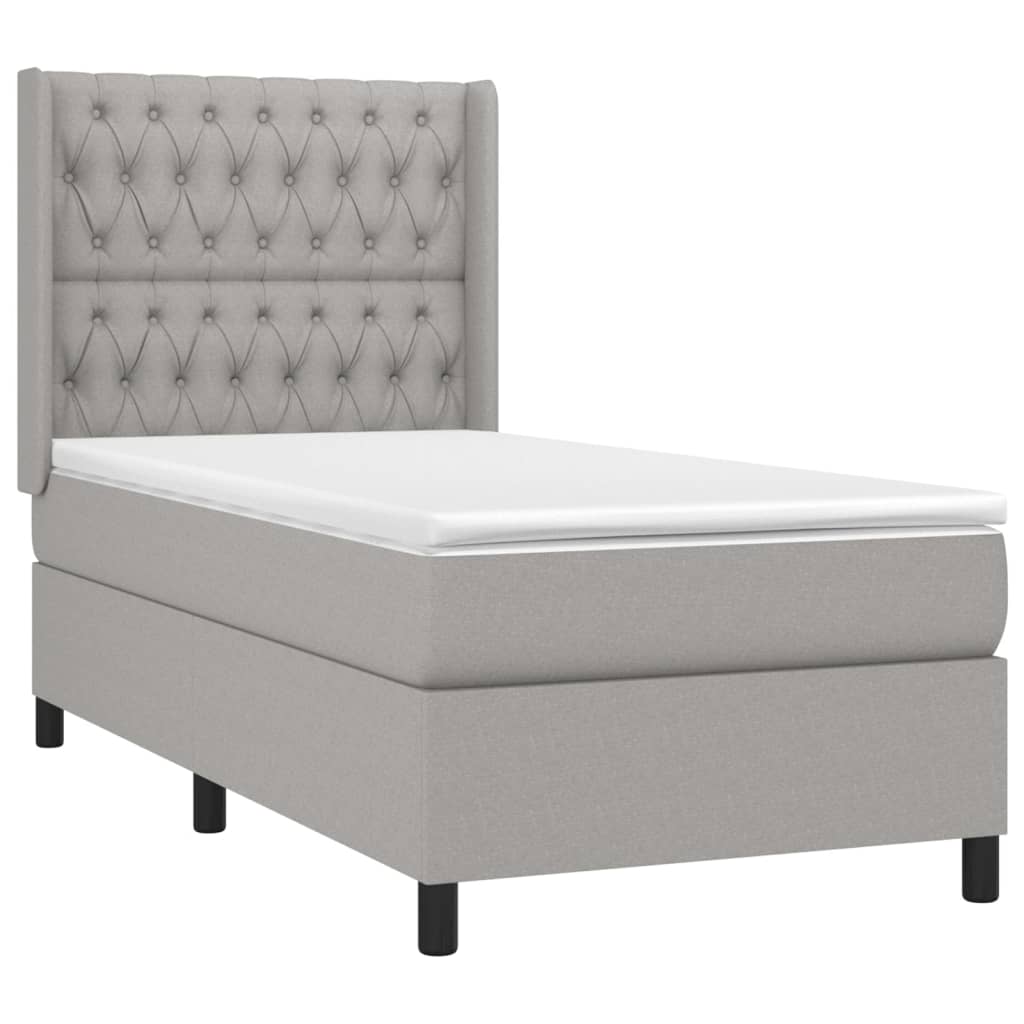 világosszürke szövet rugós és LED-es ágy matraccal 90x190 cm