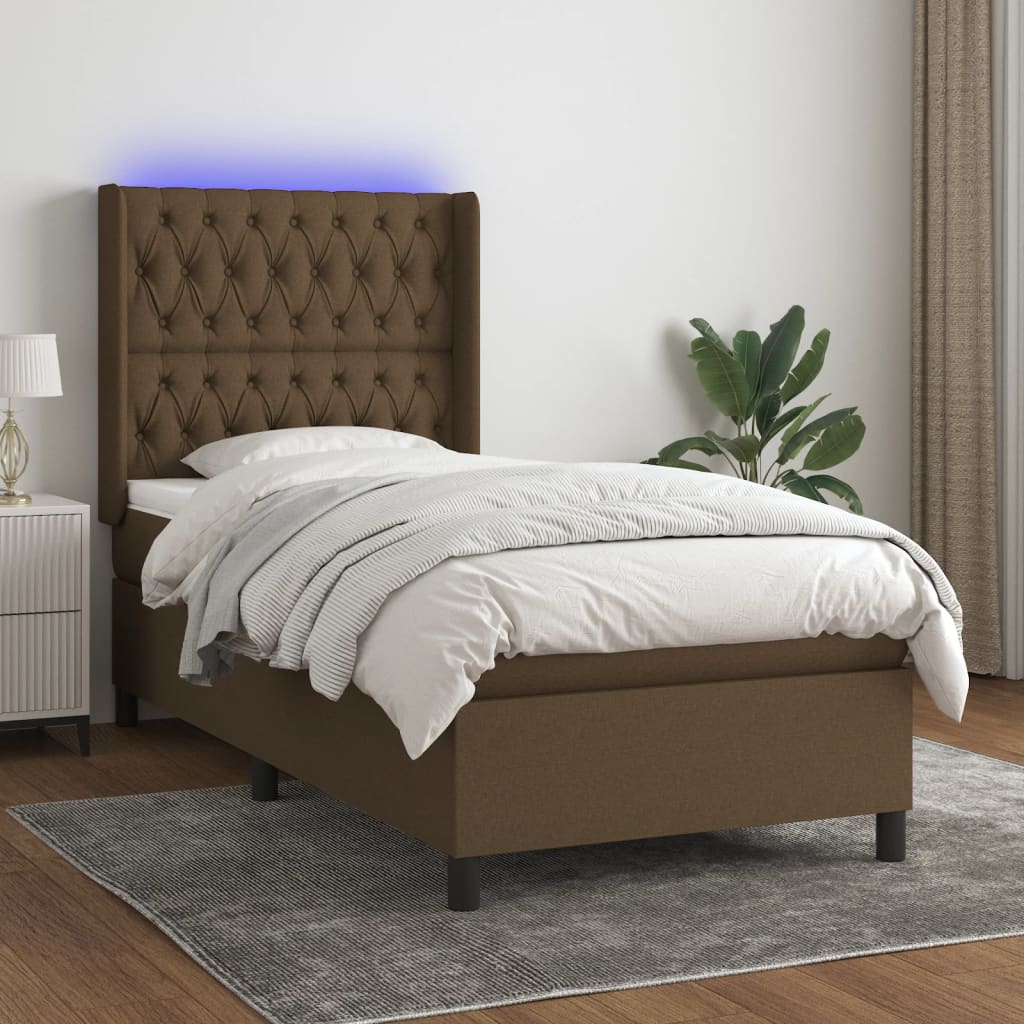 barna szövet rugós és LED-es ágy matraccal 90x200 cm