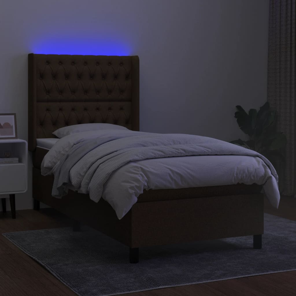 barna szövet rugós és LED-es ágy matraccal 100x200 cm