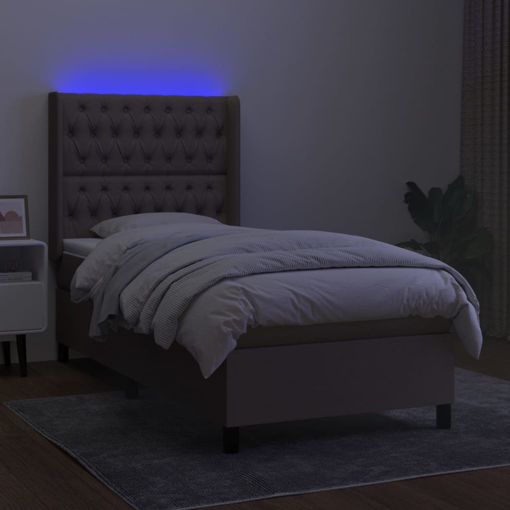 tópszínű szövet rugós és LED-es ágy matraccal 100x200 cm