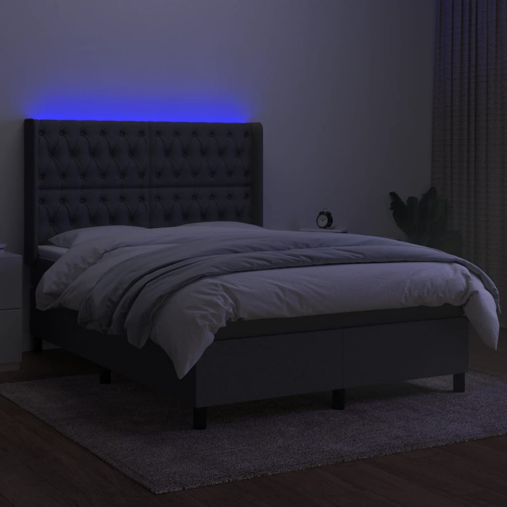sötétszürke szövet rugós és LED-es ágy matraccal 140x190 cm