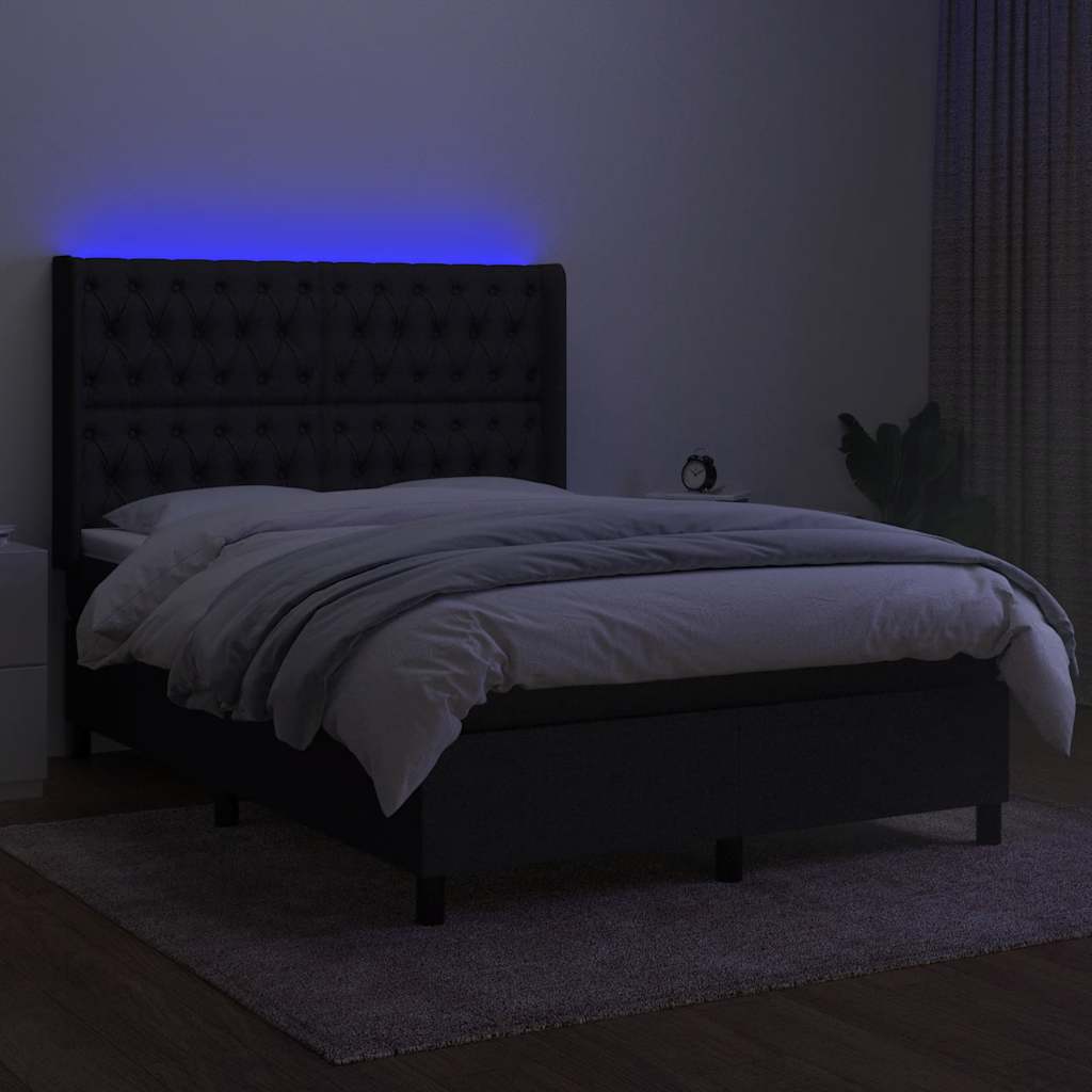 fekete szövet rugós és LED-es ágy matraccal 140x190 cm