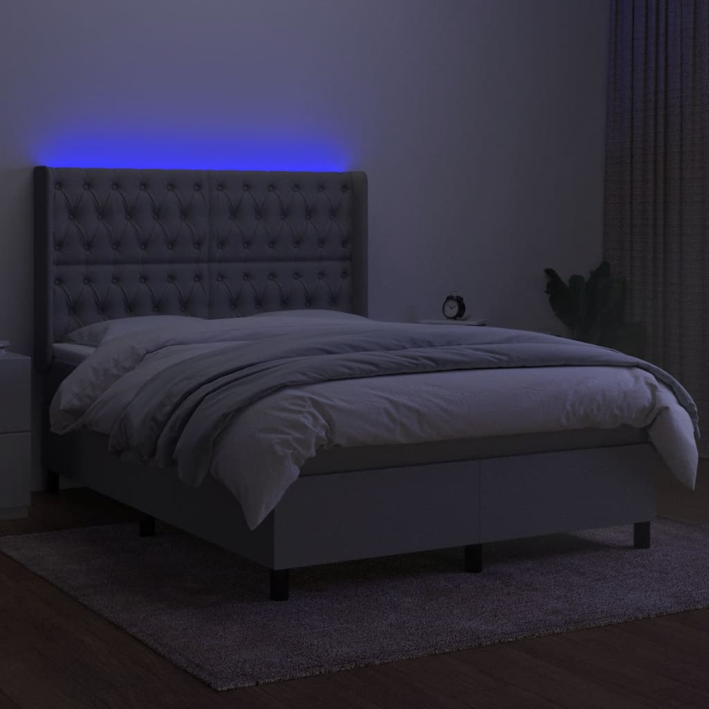 világosszürke szövet rugós és LED-es ágy matraccal 140x200 cm