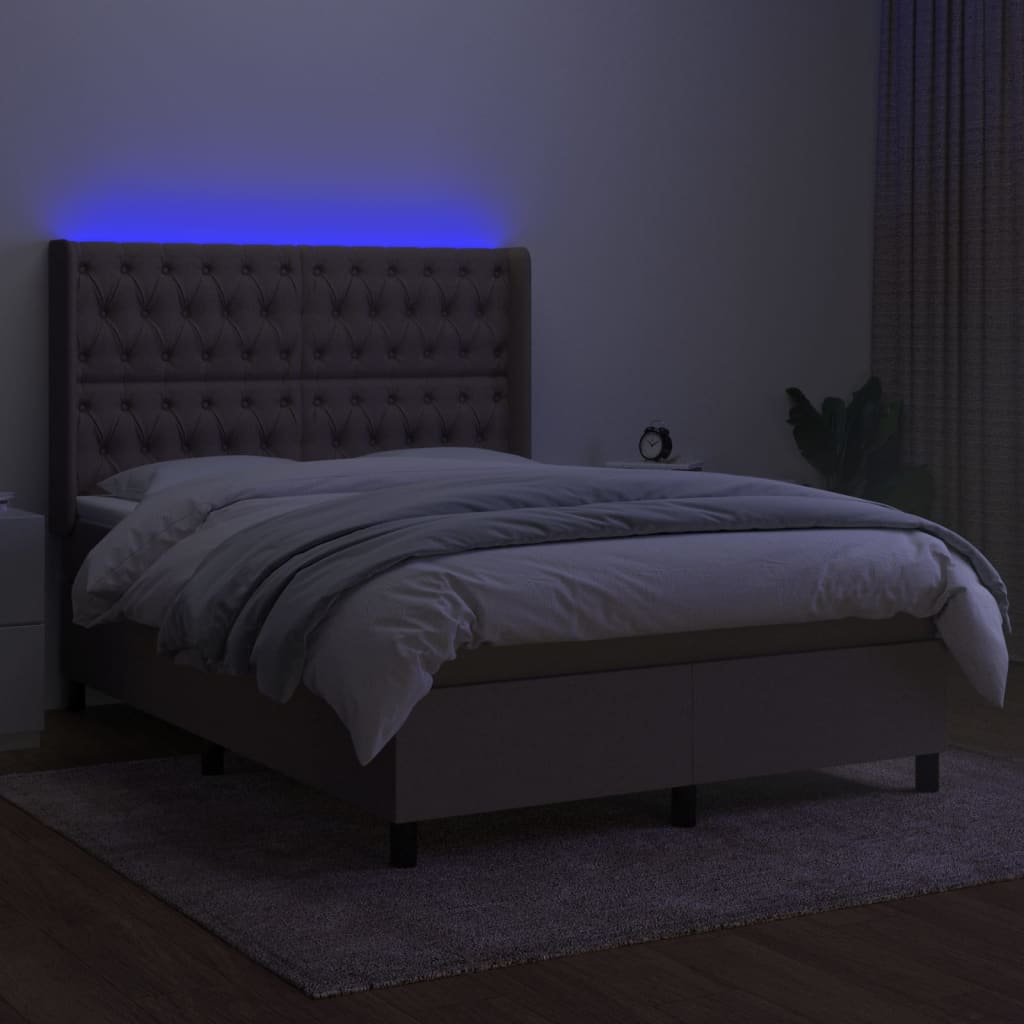 tópszínű szövet rugós és LED-es ágy matraccal 140x200 cm