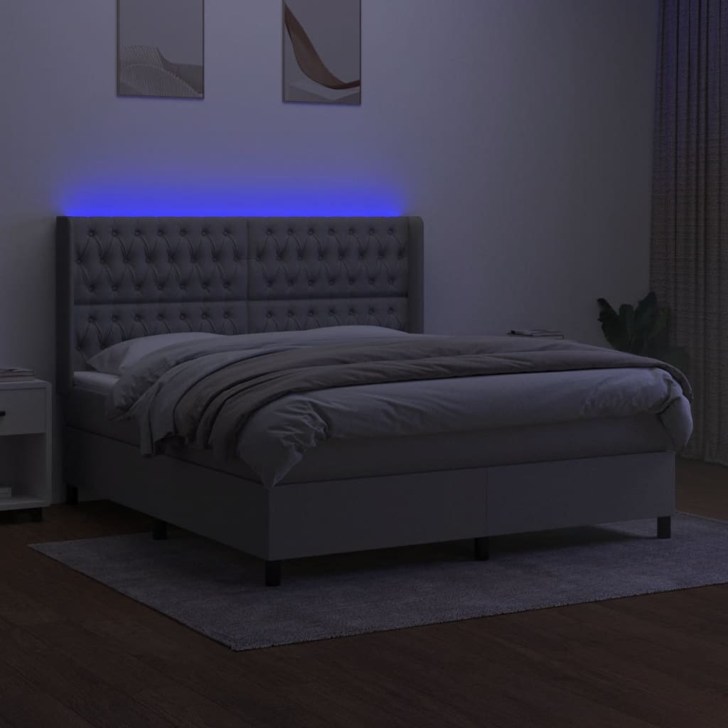 világosszürke szövet rugós és LED-es ágy matraccal 160x200 cm