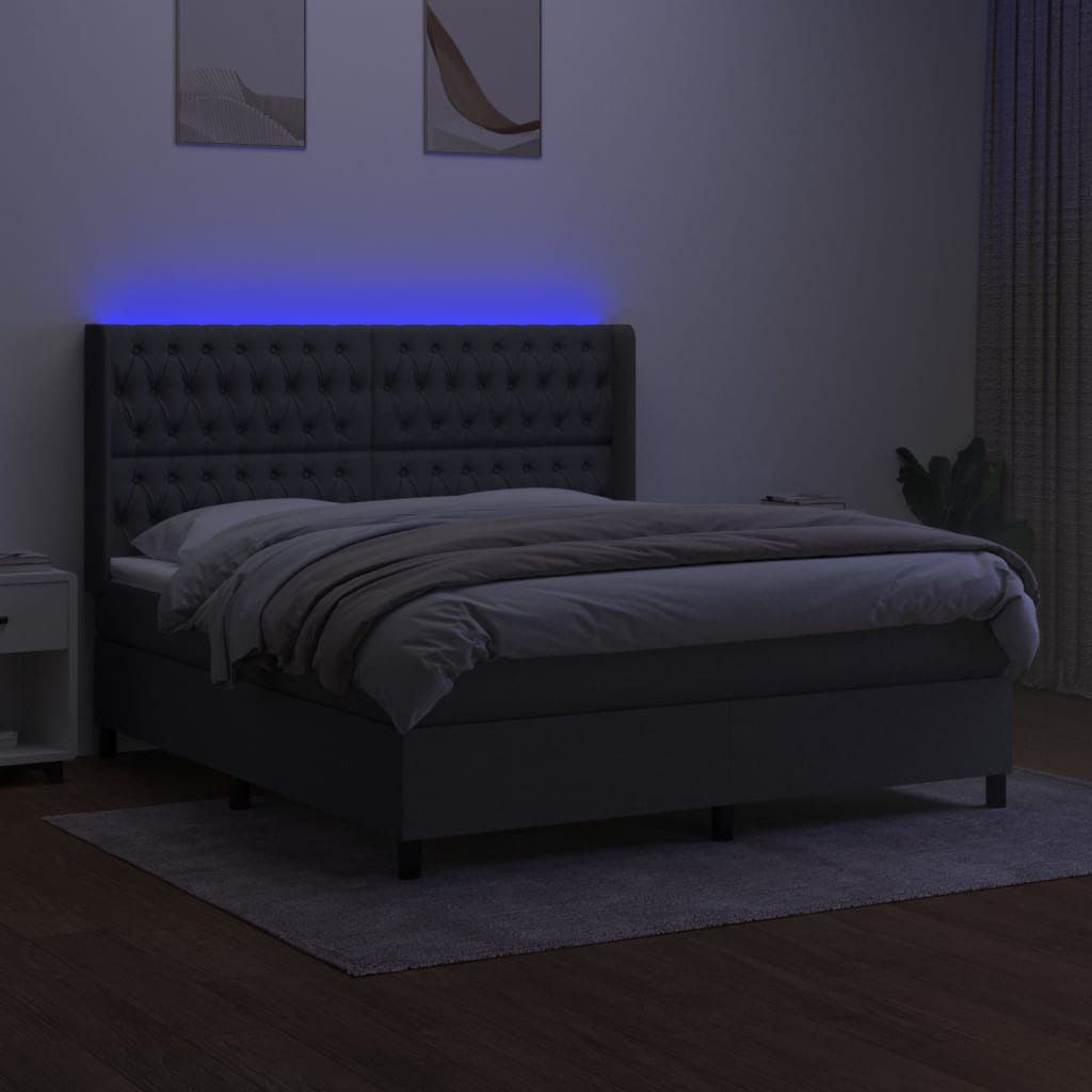 sötétszürke szövet rugós és LED-es ágy matraccal 160x200 cm