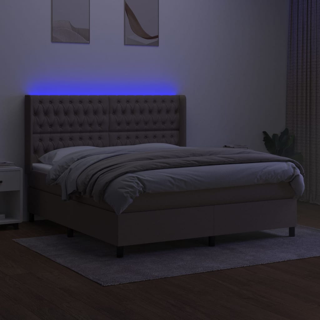 tópszínű szövet rugós és LED-es ágy matraccal 160x200 cm