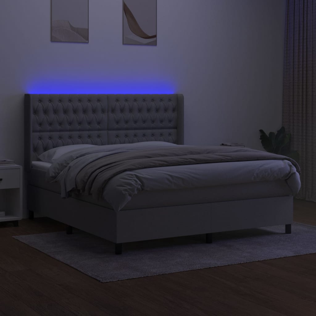 világosszürke szövet rugós és LED-es ágy matraccal 160x200 cm