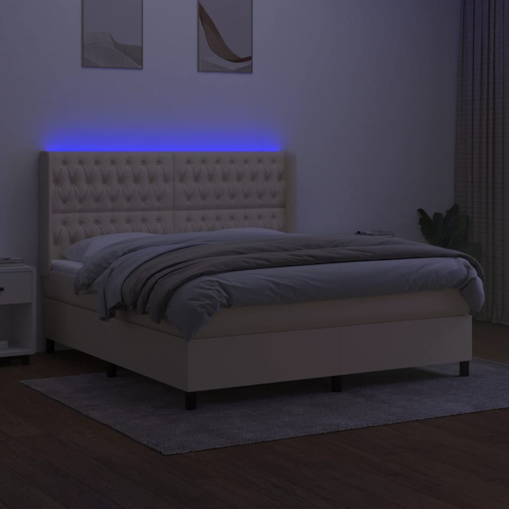 krémszínű szövet rugós és LED-es ágy matraccal 180 x 200 cm
