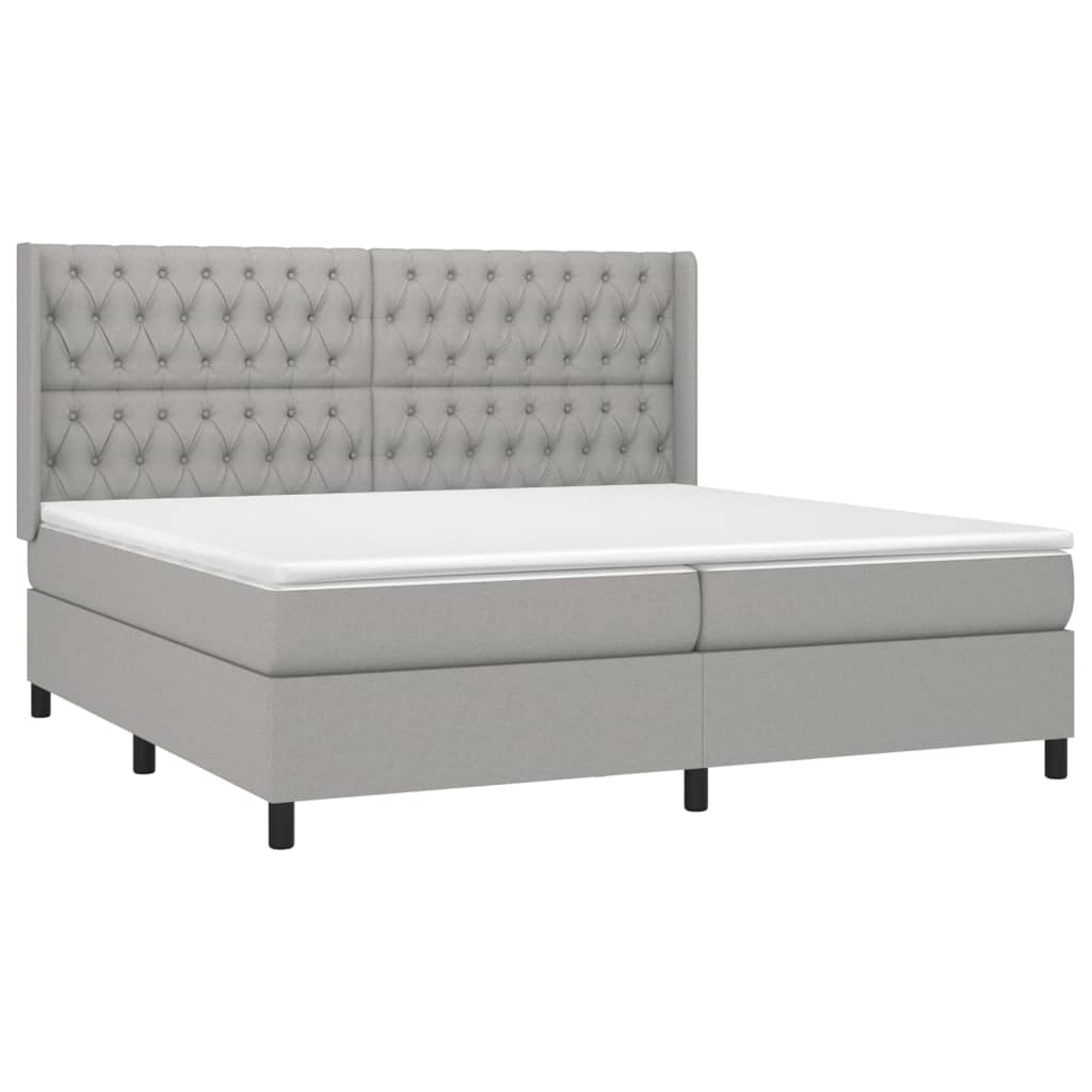 világosszürke szövet rugós és LED-es ágy matraccal 200x200 cm