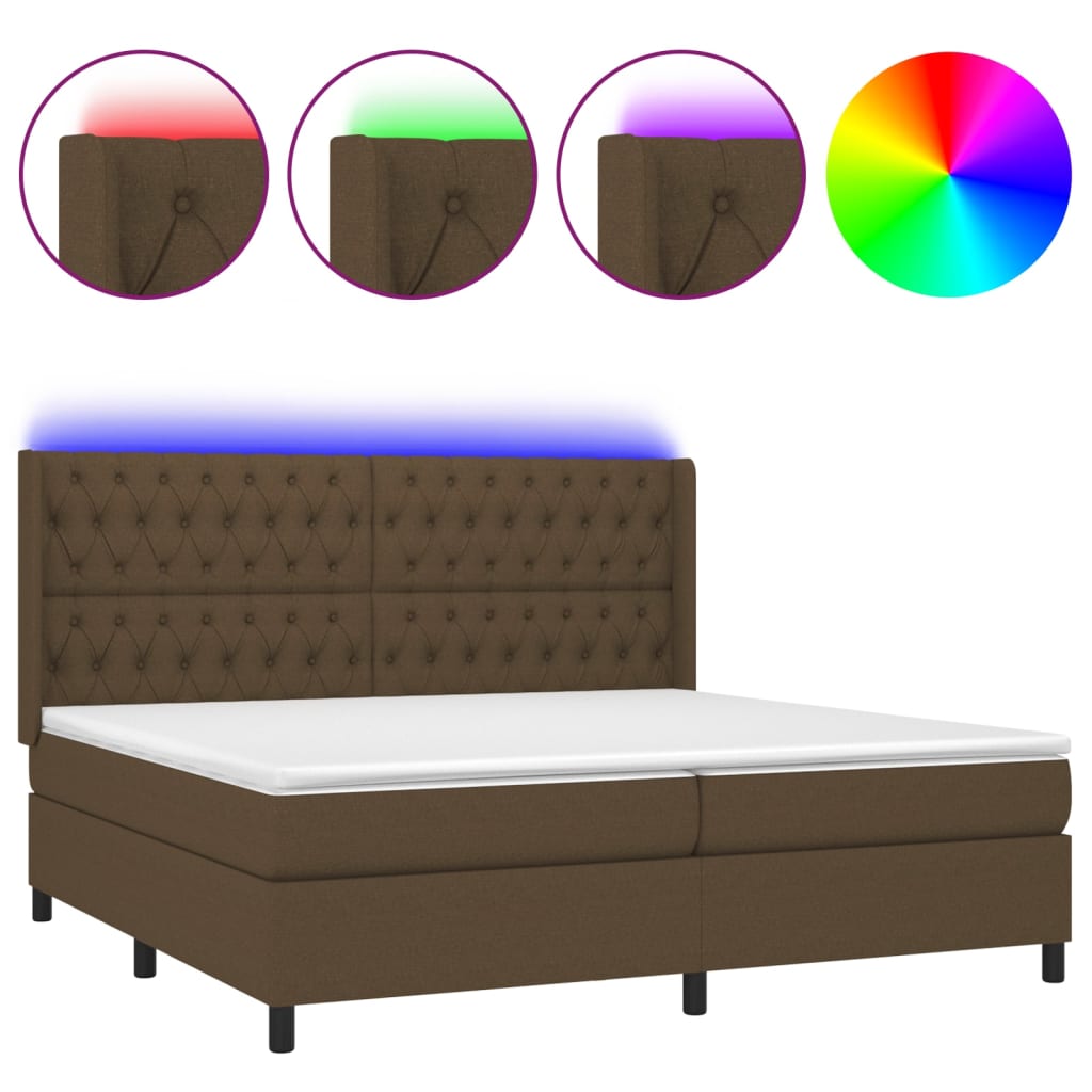 barna szövet rugós és LED-es ágy matraccal 200x200 cm