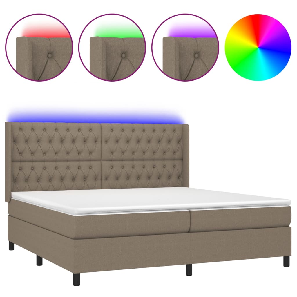 tópszínű szövet rugós és LED-es ágy matraccal 200 x 200 cm