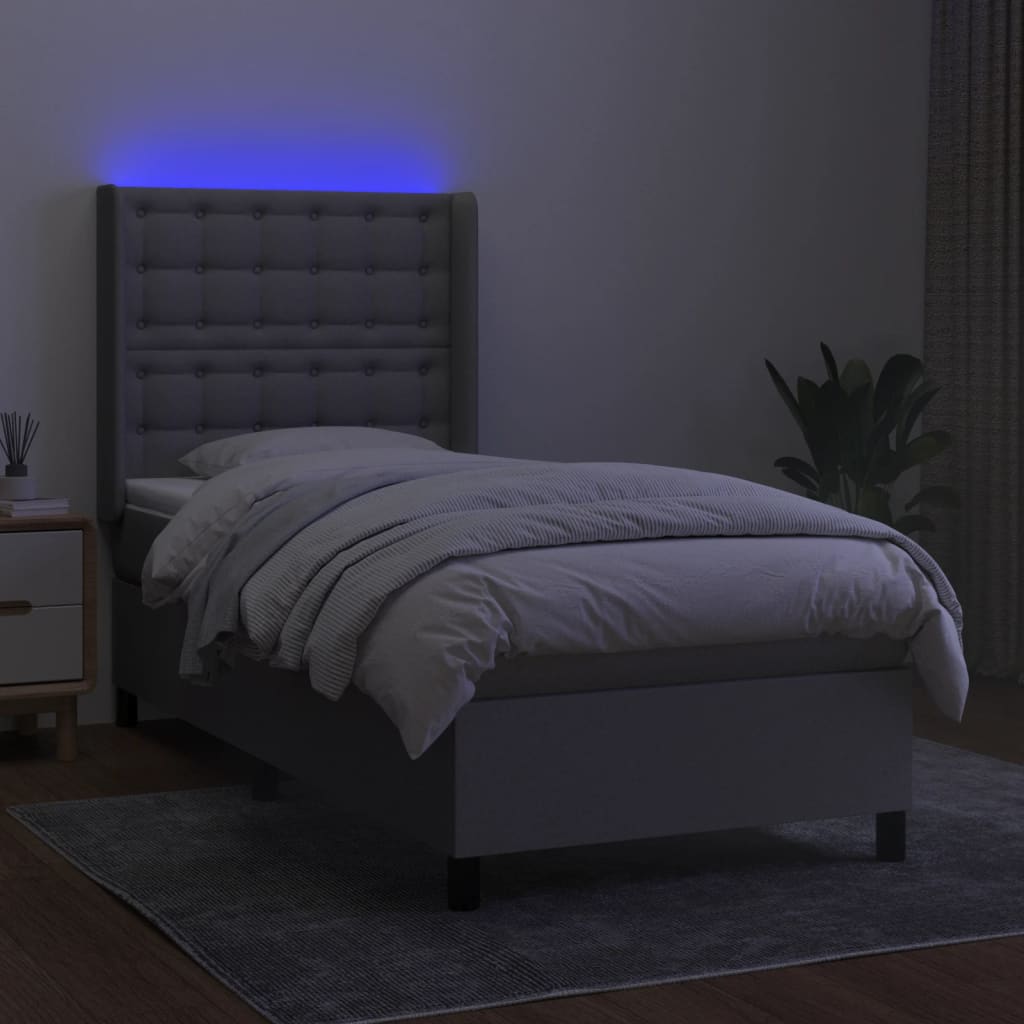 világosszürke szövet rugós és LED-es ágy matraccal 80 x 200 cm