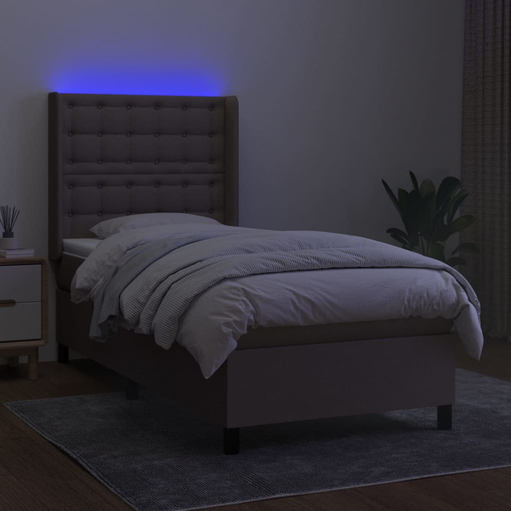 tópszínű szövet rugós és LED-es ágy matraccal 90x200 cm