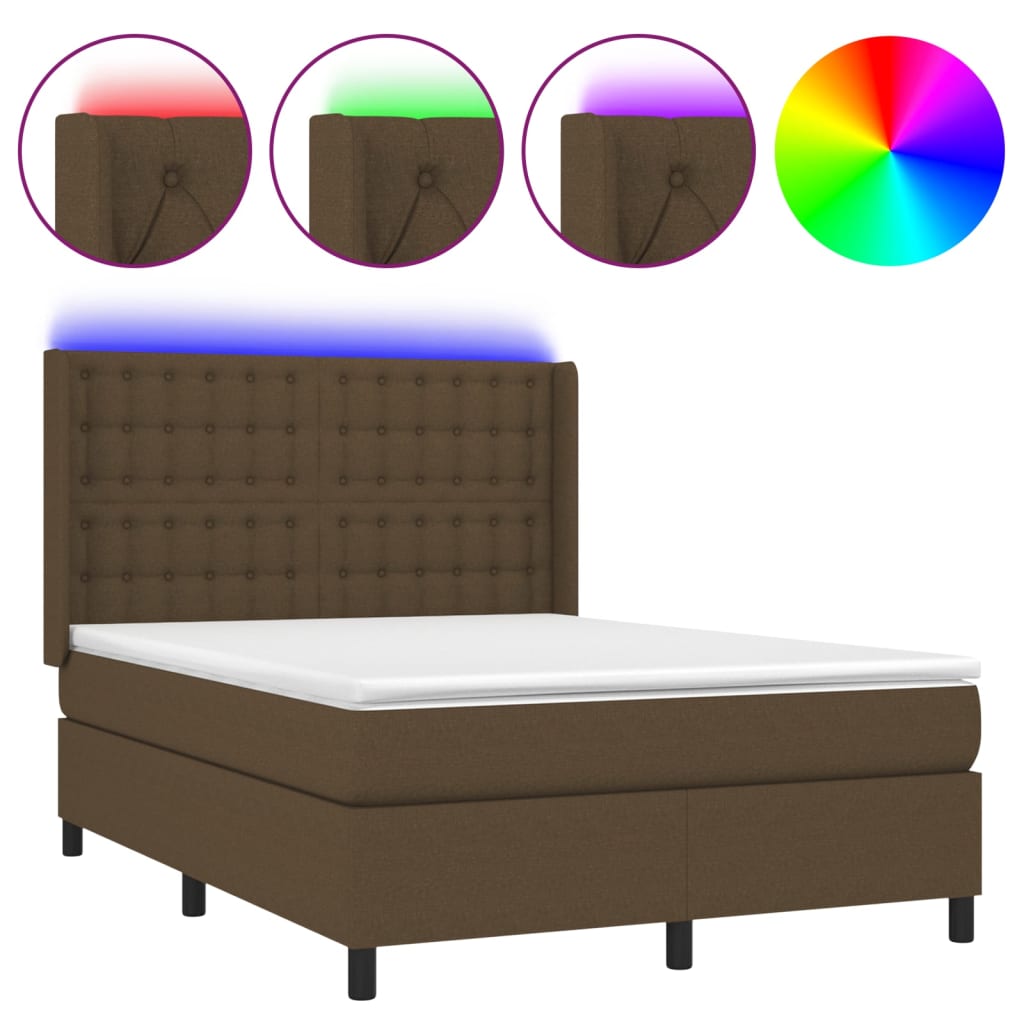 barna szövet rugós és LED-es ágy matraccal 140x190 cm