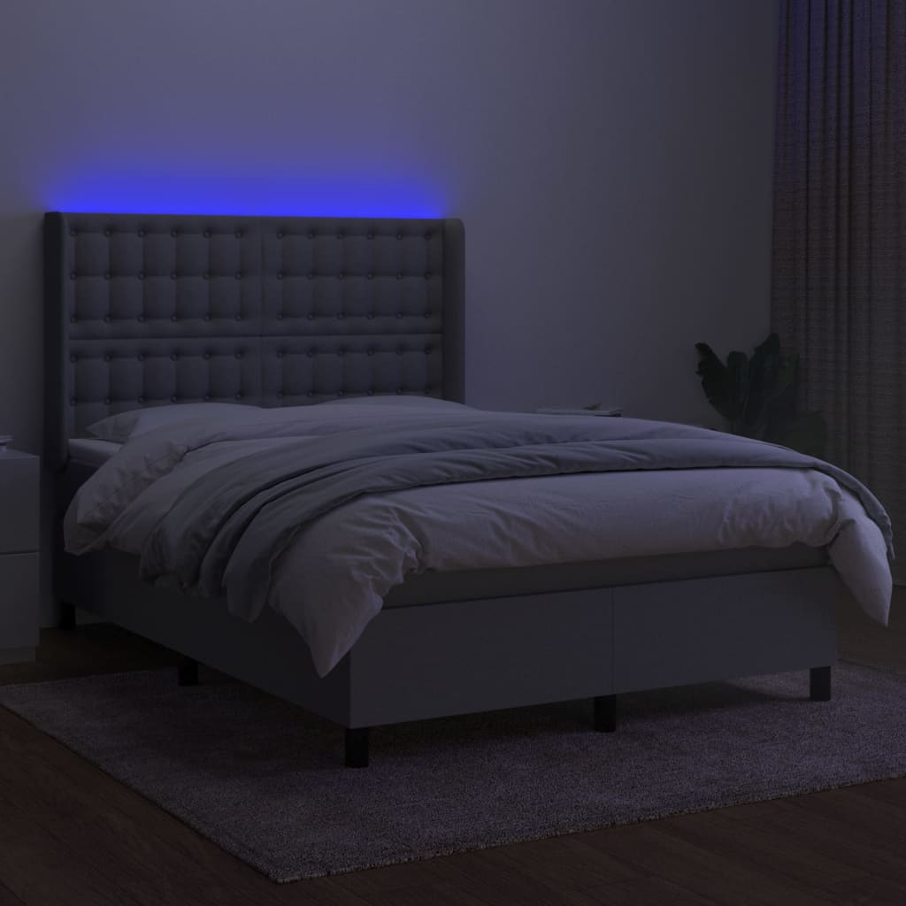 világosszürke szövet rugós és LED-es ágy matraccal 140x200 cm