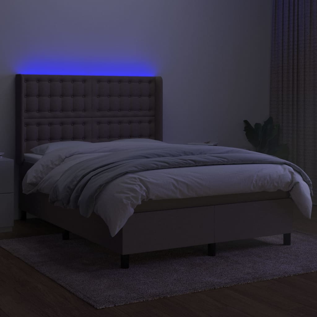 tópszínű szövet rugós és LED-es ágy matraccal 140x200 cm