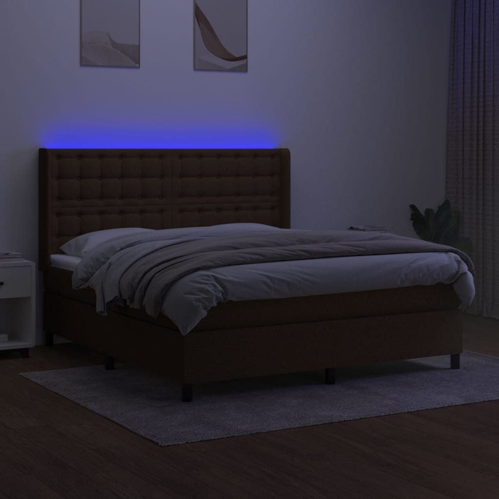 barna szövet rugós és LED-es ágy matraccal 160x200 cm