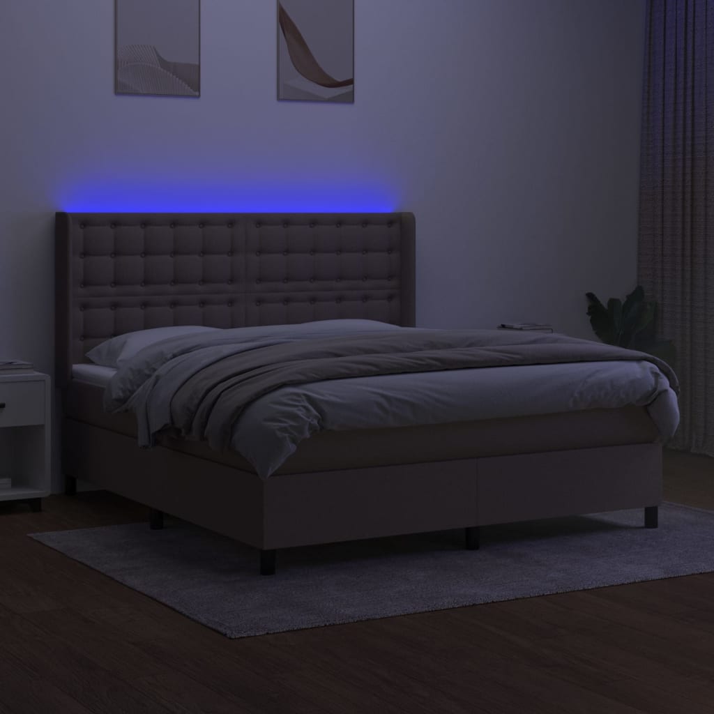 tópszínű szövet rugós és LED-es ágy matraccal 160x200 cm