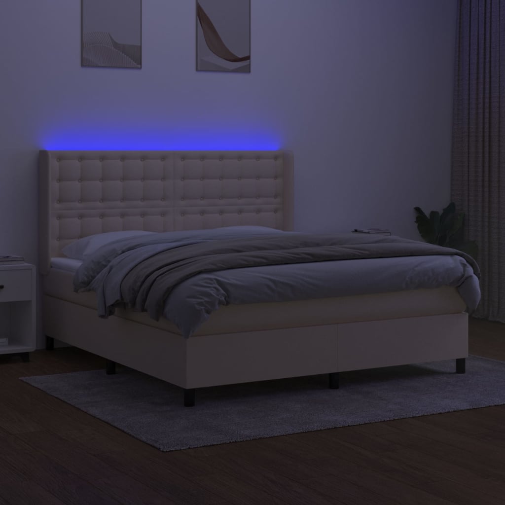 krémszínű szövet rugós és LED-es ágy matraccal 160x200 cm