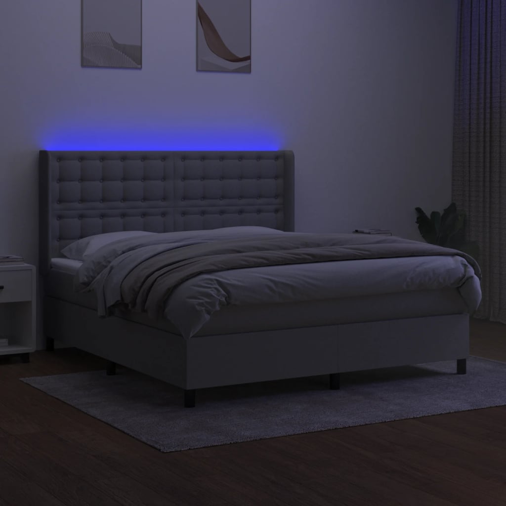 világosszürke szövet rugós és LED-es ágy matraccal 160x200 cm