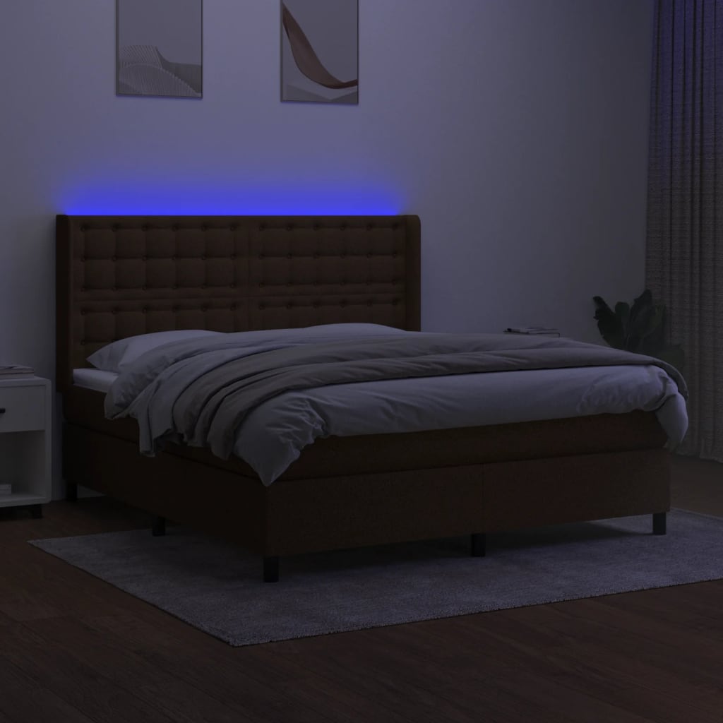 barna szövet rugós és LED-es ágy matraccal 180 x 200 cm