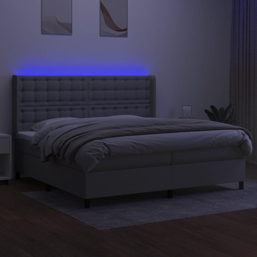 világosszürke szövet rugós és LED-es ágy matraccal 200x200 cm