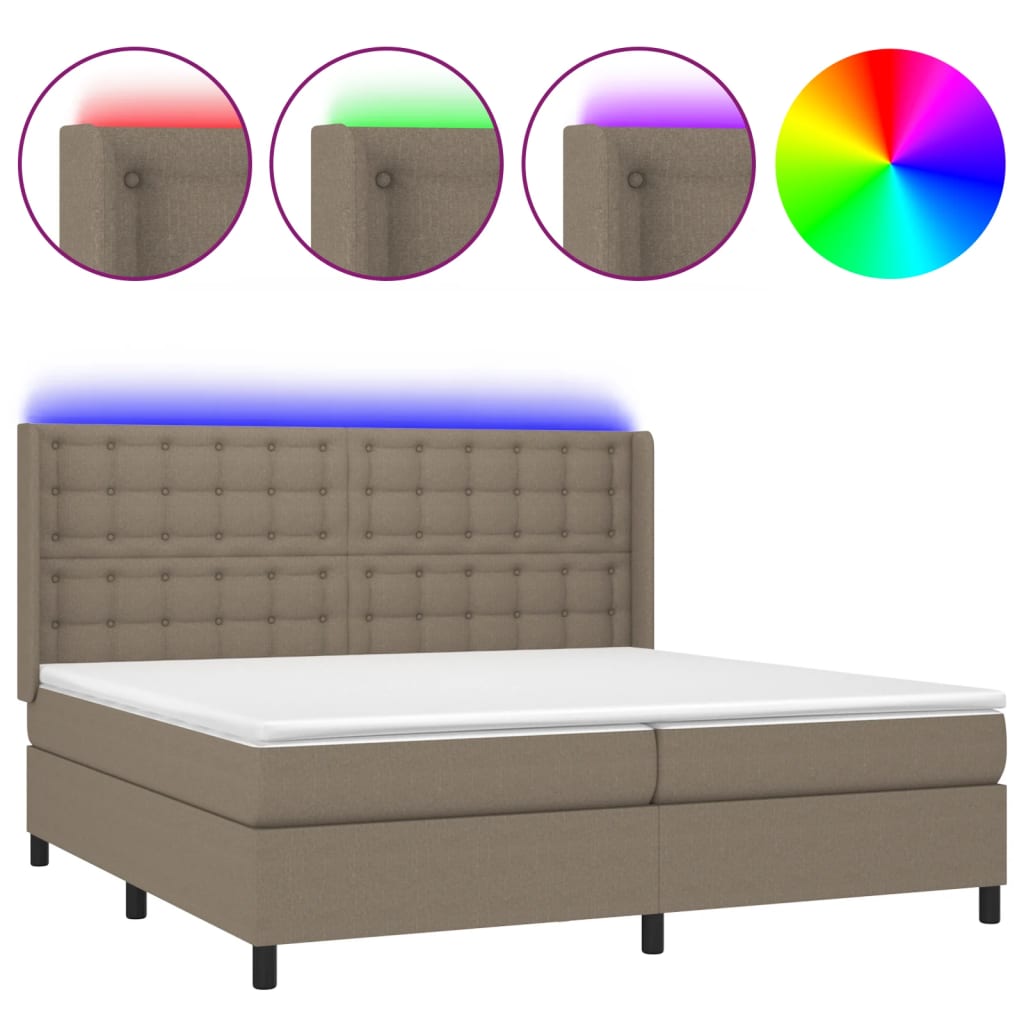 tópszínű szövet rugós és LED-es ágy matraccal 200 x 200 cm